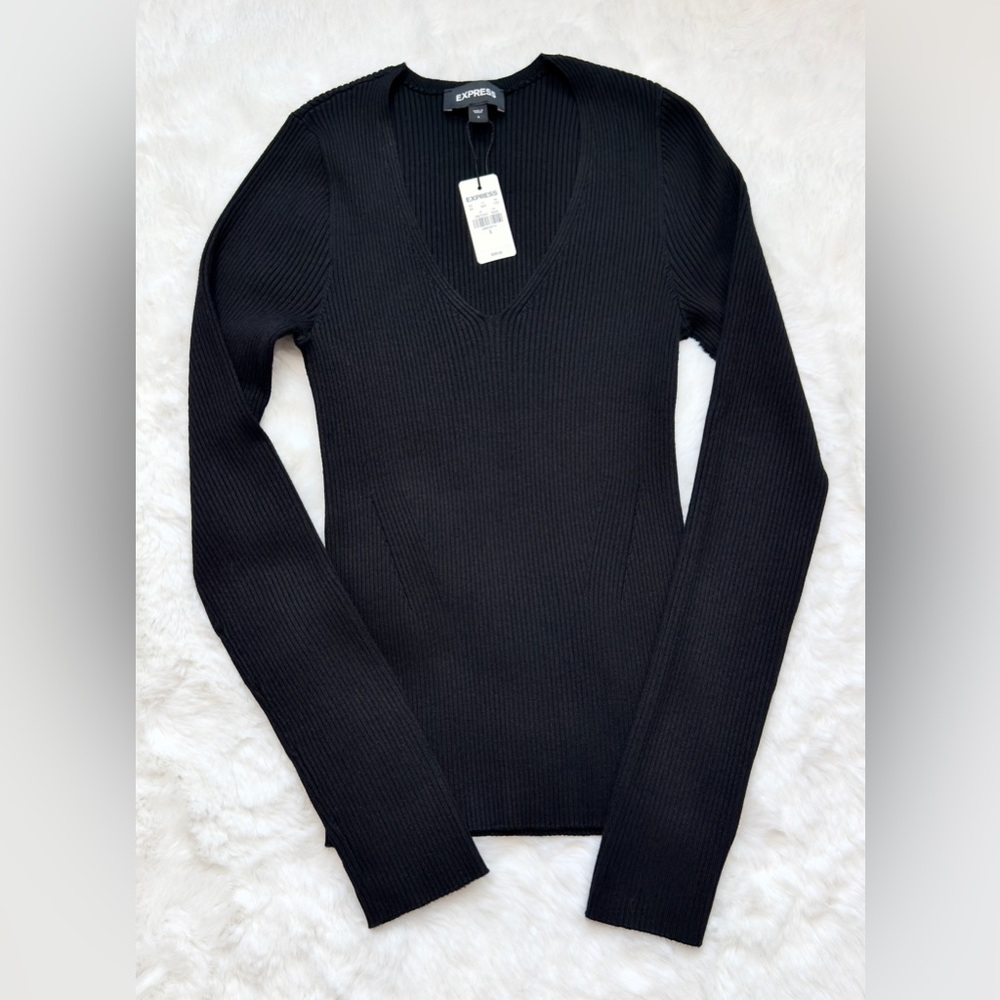 NWT EXPRESS RIBBED FITTED V-NECK SWEATER